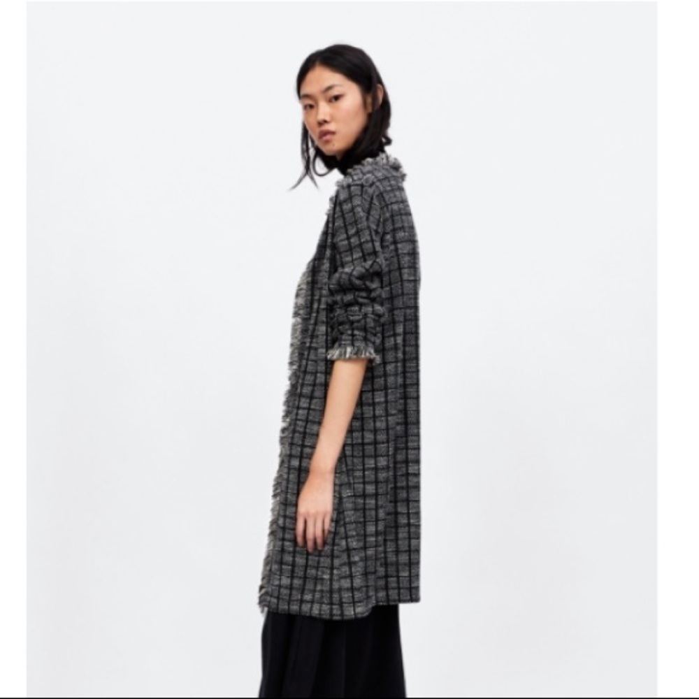 [Zara]  Classic Fringe Tweed Long Cardigan